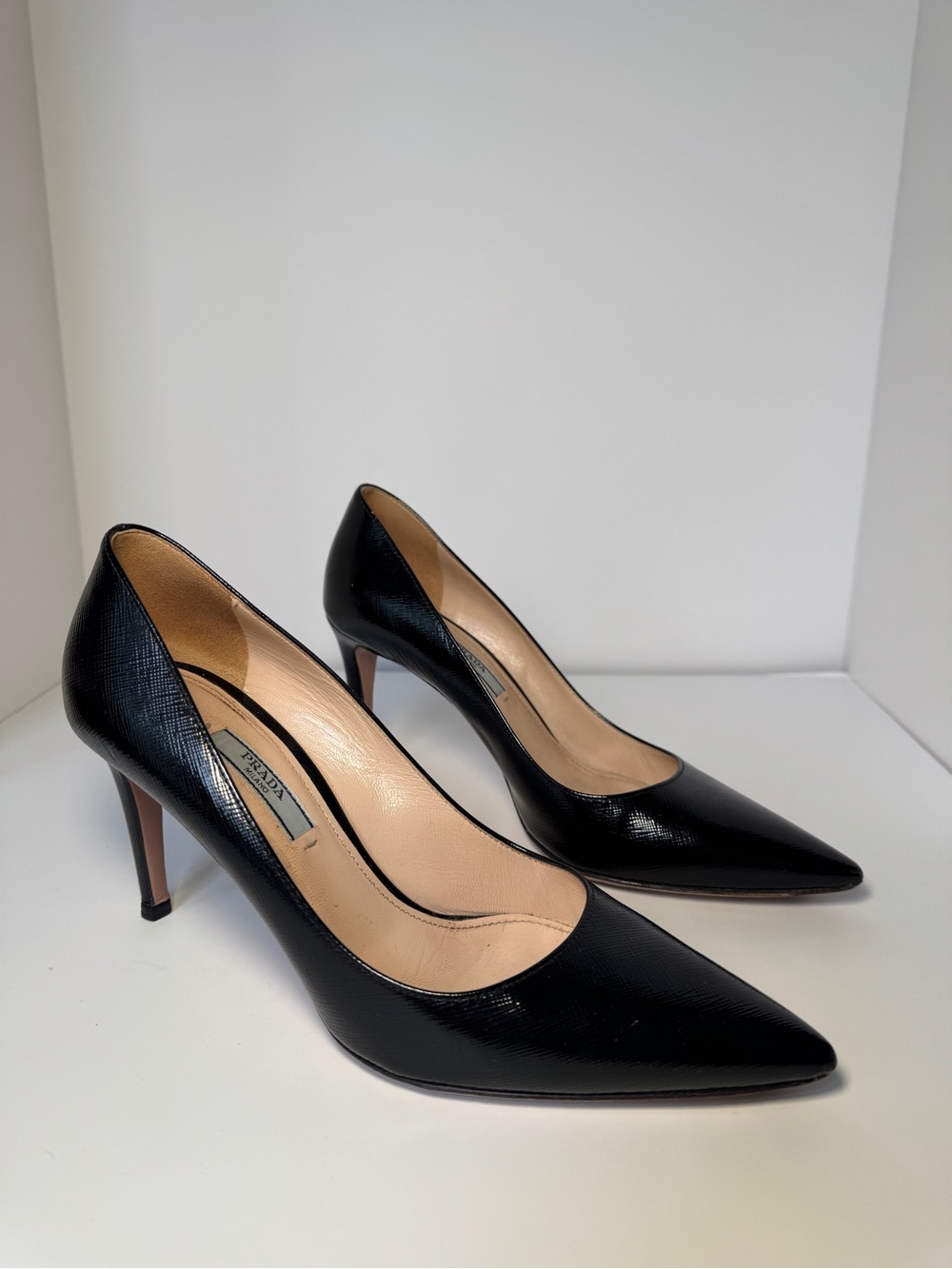 Prada Black Pointed Leather Pumps - Picture 1 of 4